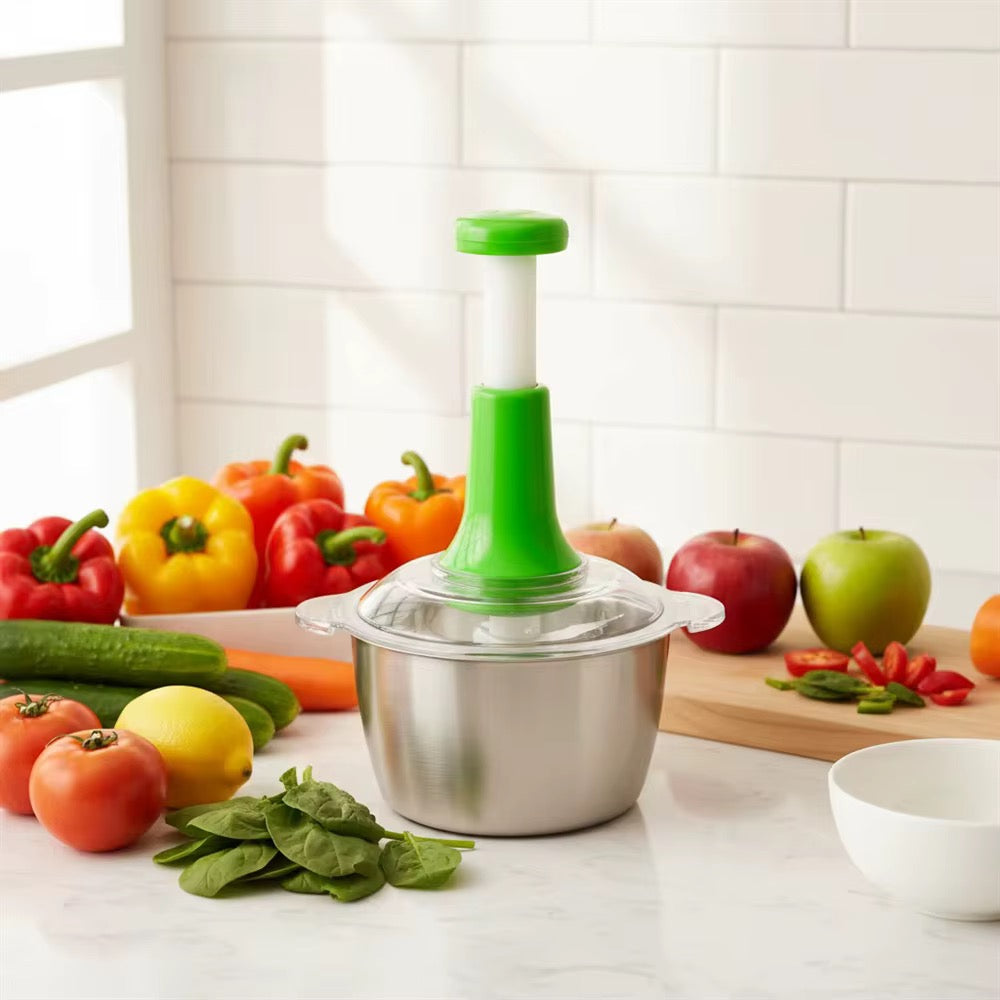 Meat and Vegetable Push Chopper with Stainless Steel