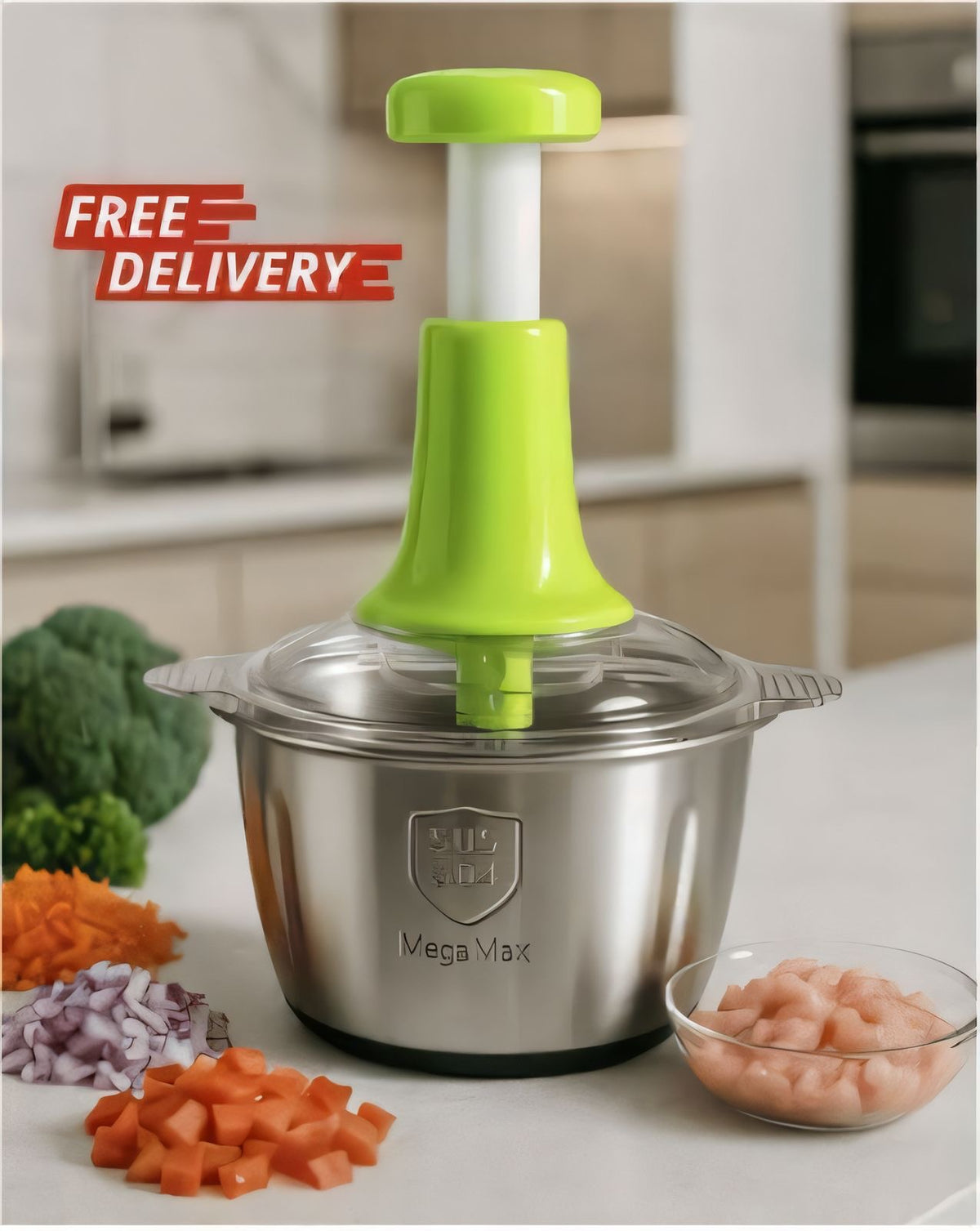Meat and Vegetable Push Chopper with Stainless Steel